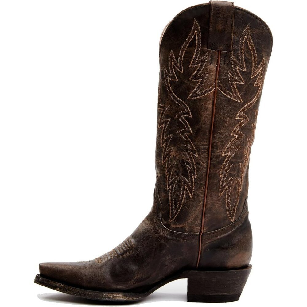 Women's Embroidered Chunky Heel Mid Calf Pointed Toe Cowgirl Boot Chocolate - Picture 4 of 6